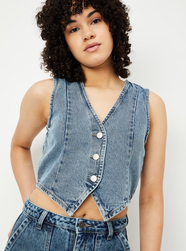 ALAYA F x URB_N Women Washed Denim Waistcoat