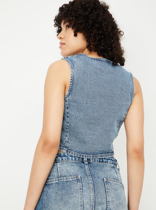 ALAYA F x URB_N Women Washed Denim Waistcoat