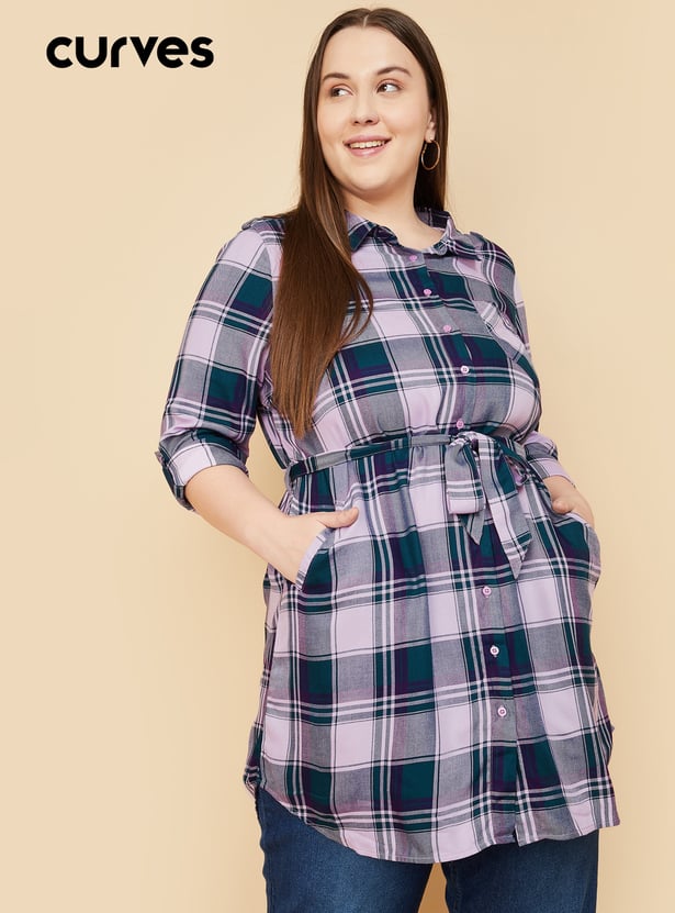 Women Checked Yarn Dyed Tunic