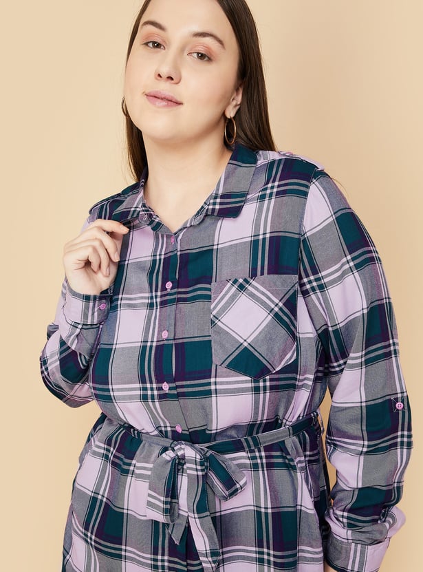 Women Checked Yarn Dyed Tunic