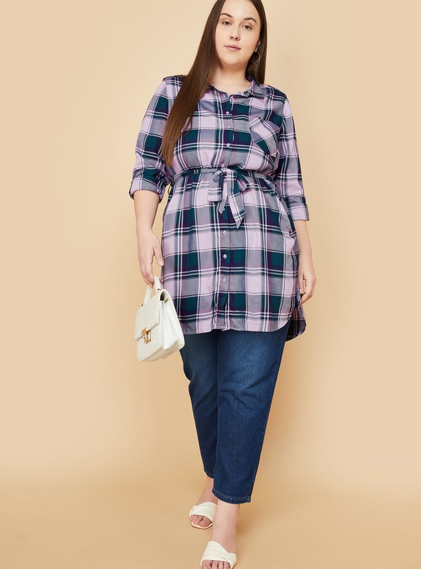 Women Checked Yarn Dyed Tunic