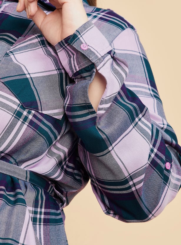 Women Checked Yarn Dyed Tunic