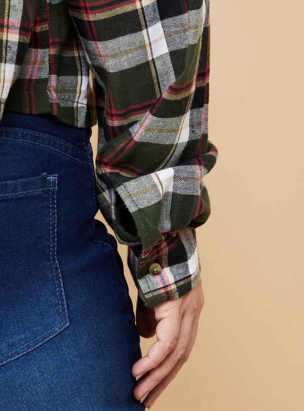 Women Checked Yarn Dyed Cropped Shirt