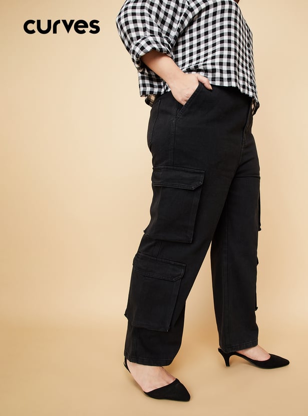 Women Solid Cargo Jeans