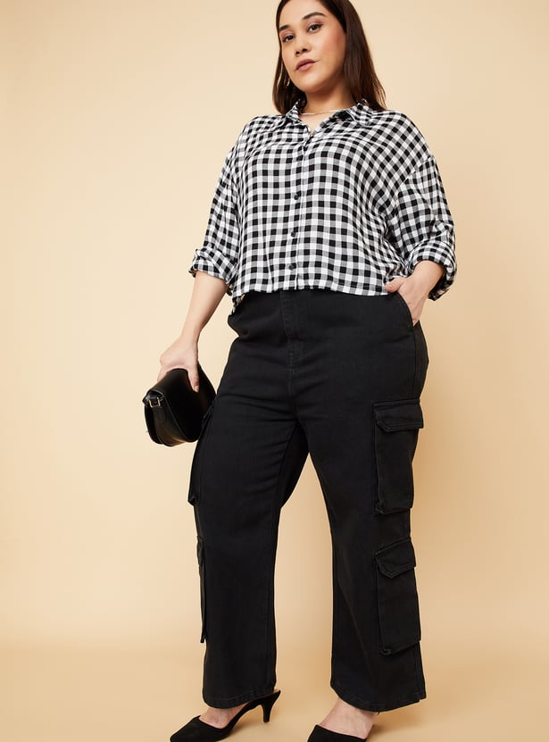 Women Solid Cargo Jeans