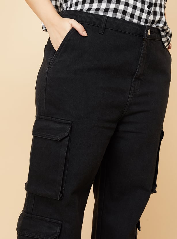 Women Solid Cargo Jeans