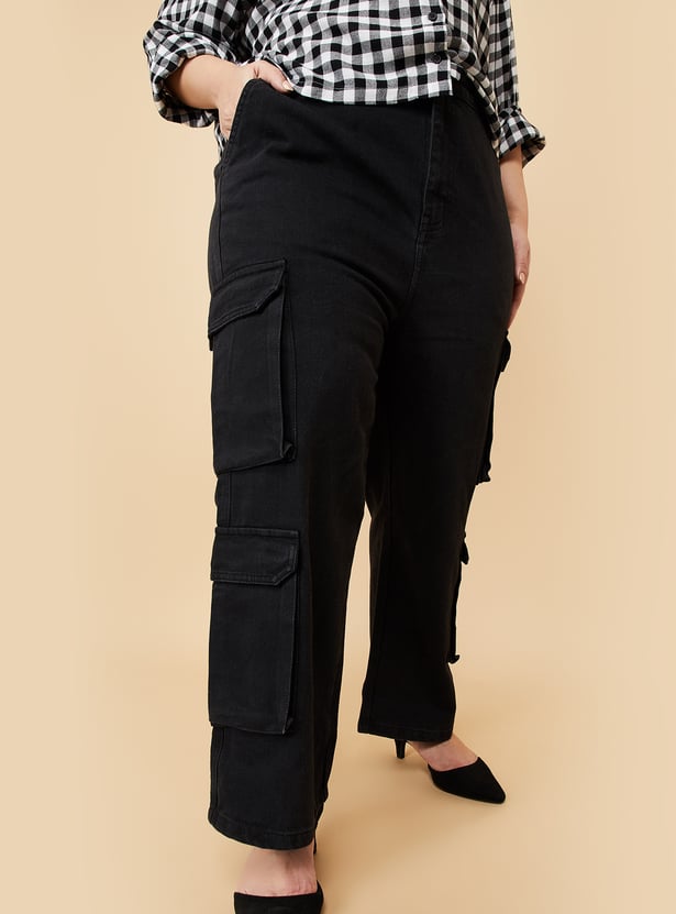 Women Solid Cargo Jeans