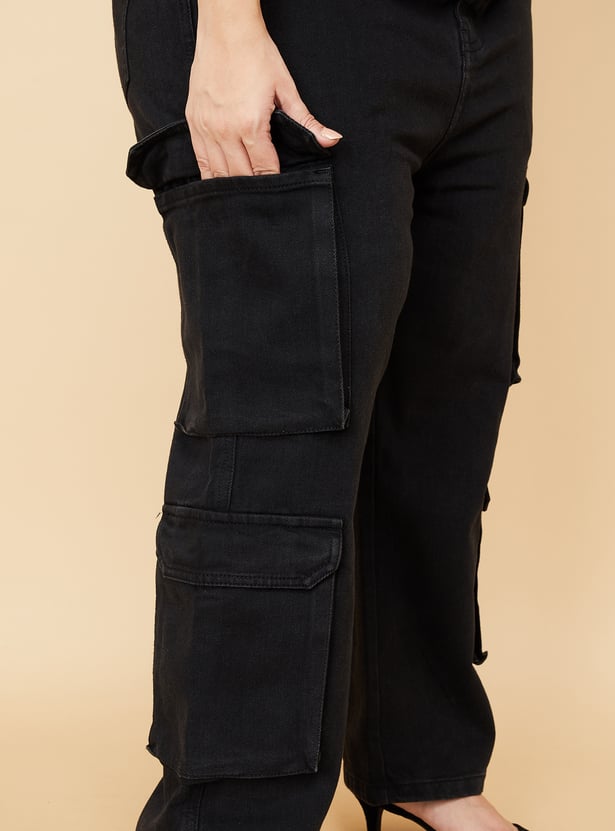 Women Solid Cargo Jeans
