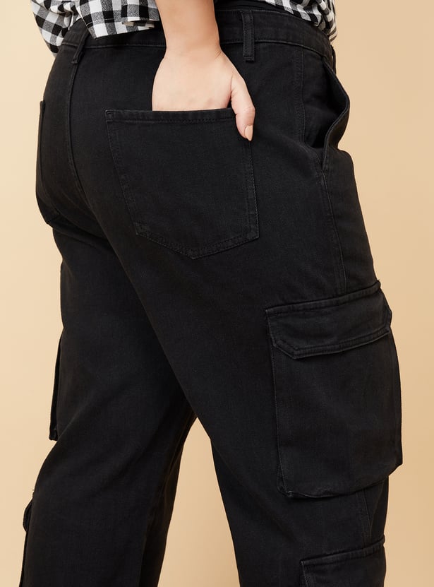 Women Solid Cargo Jeans