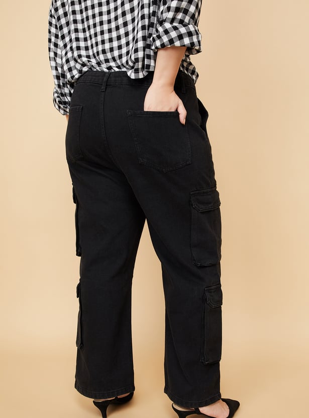 Women Solid Cargo Jeans