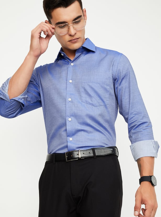 Men Regular Fit Dobby Woven Formal Shirt