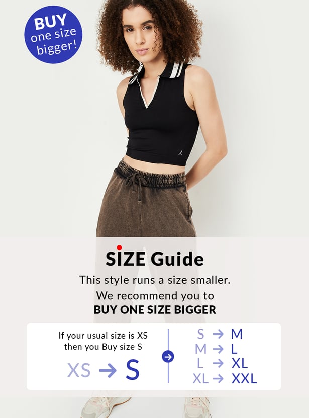 Women Solid Collared Crop Top