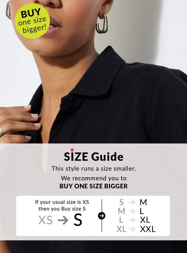 URB_N Women Solid Cropped Polo T-shirt