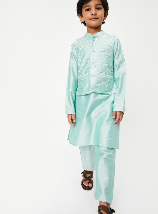 Boys Solid Kurta Set with Nehru Jacket