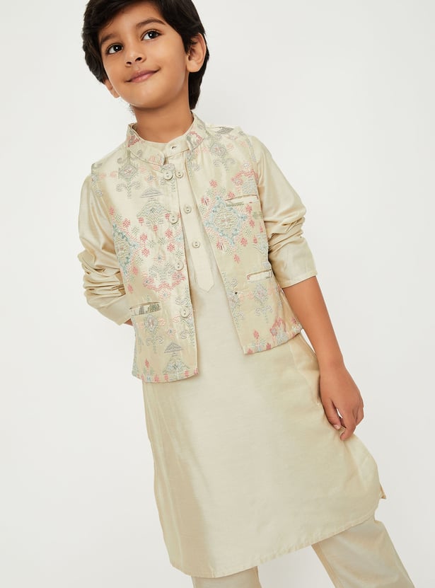 Boys Embroidered Kurta Set with Nehru Jacket