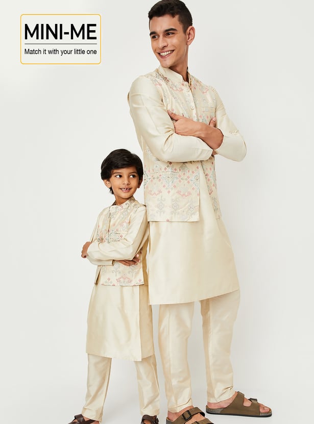 Boys Embroidered Kurta Set with Nehru Jacket