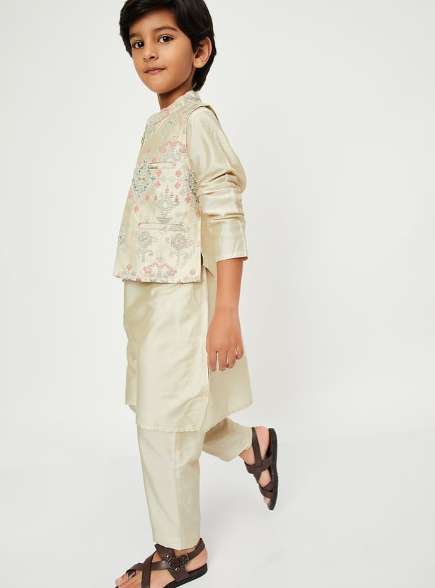 Boys Embroidered Kurta Set with Nehru Jacket