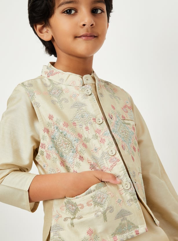 Boys Embroidered Kurta Set with Nehru Jacket