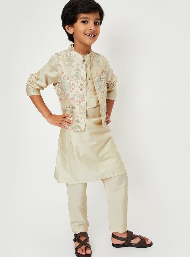 Boys Embroidered Kurta Set with Nehru Jacket