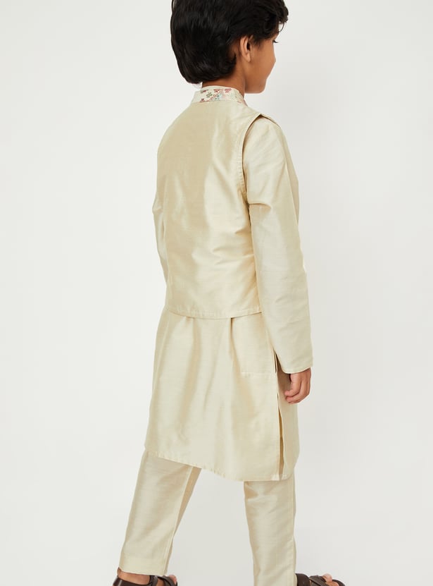 Boys Embroidered Kurta Set with Nehru Jacket