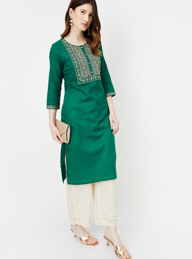 Women Embroidered Straight Kurta