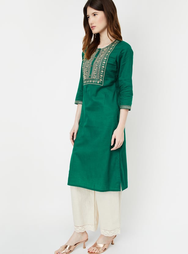 Women Embroidered Straight Kurta