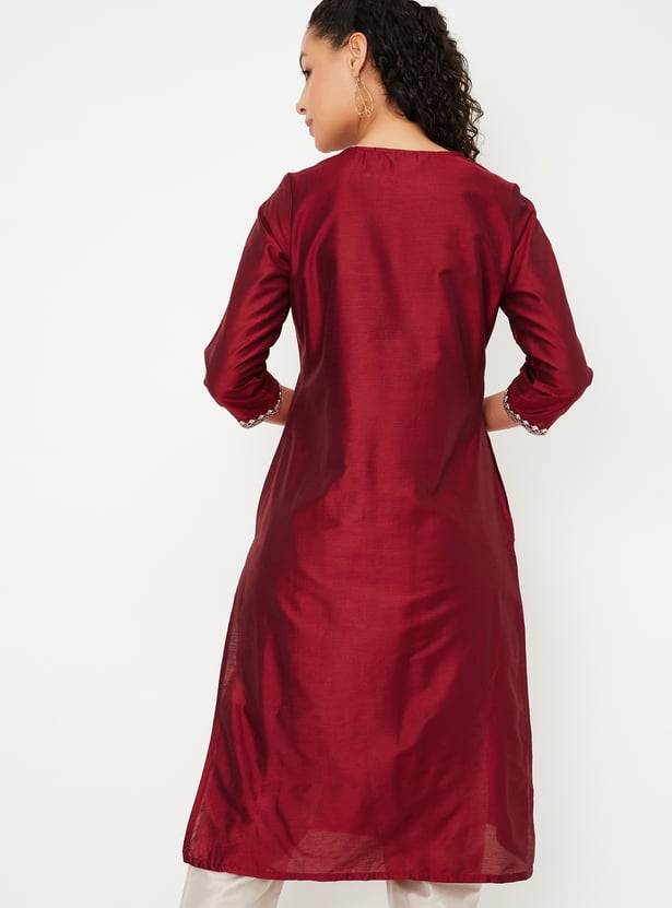 Women Embroidered Yoke Straight Kurta