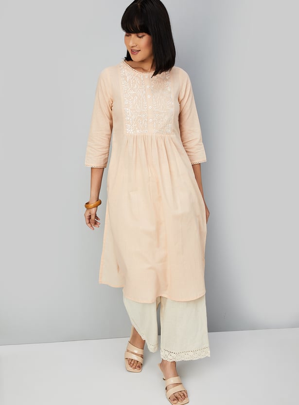 Women Embroidered Yoke Straight Kurta