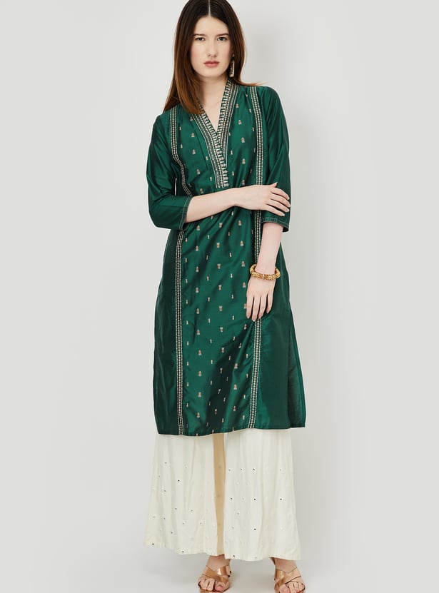 Women Embroidered Straight Kurta