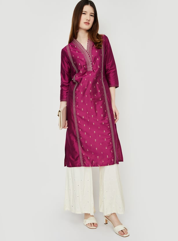 Women Embroidered Straight Kurta