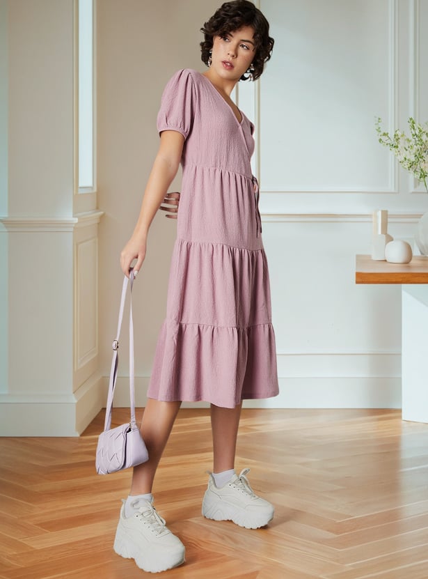 Women Textured Tiered Dress