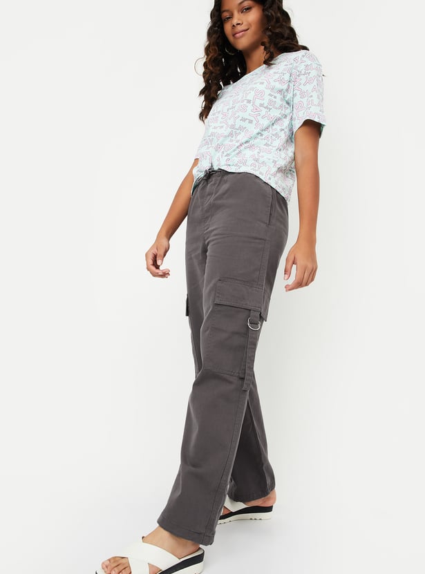 Girls Solid Drawcord Waist Cargos