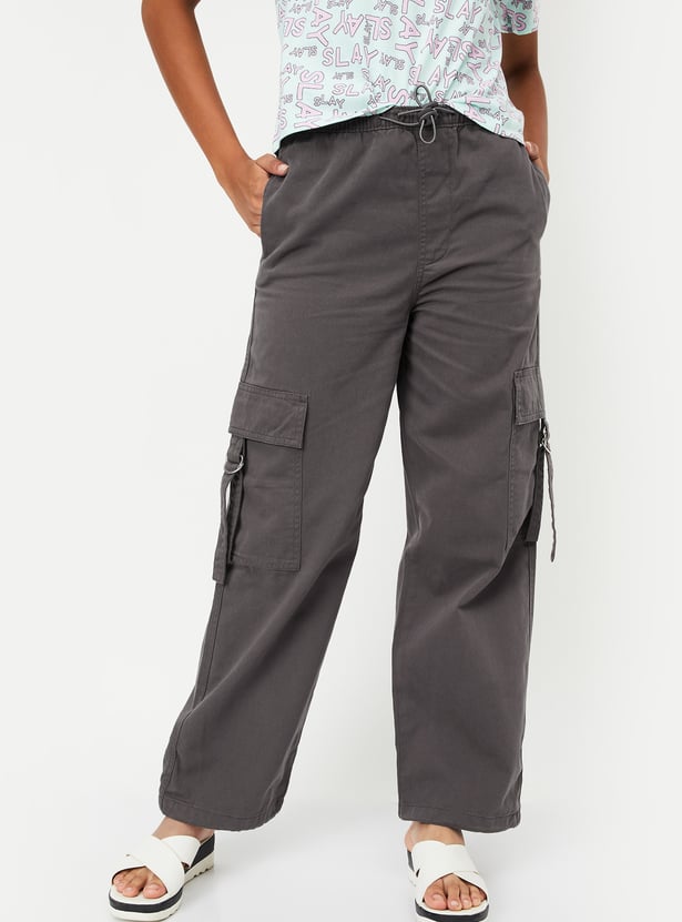 Girls Solid Drawcord Waist Cargos