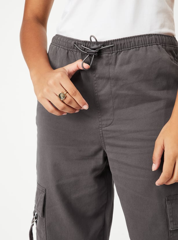Girls Solid Drawcord Waist Cargos