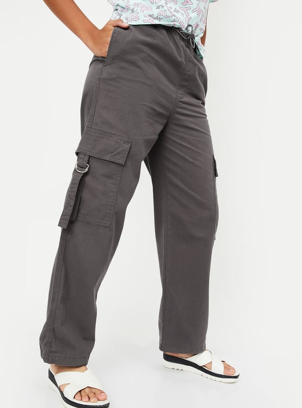 Girls Solid Drawcord Waist Cargos