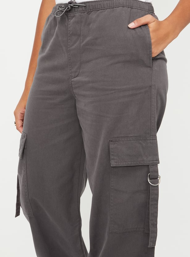 Girls Solid Drawcord Waist Cargos