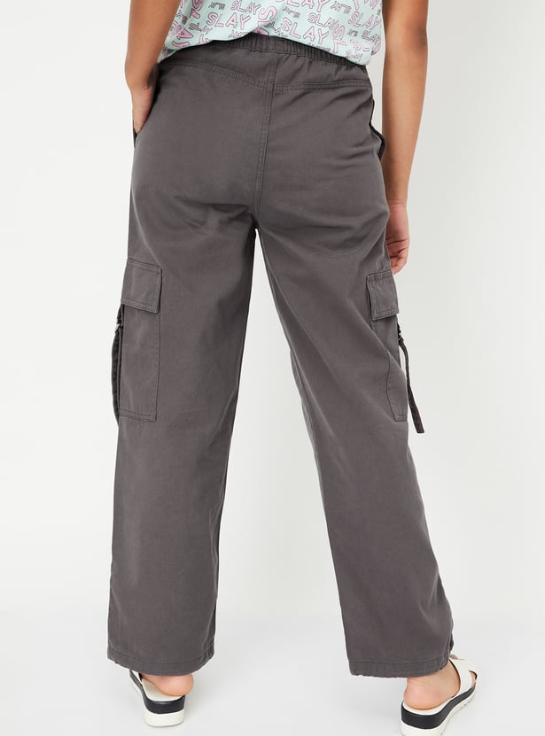 Girls Solid Drawcord Waist Cargos