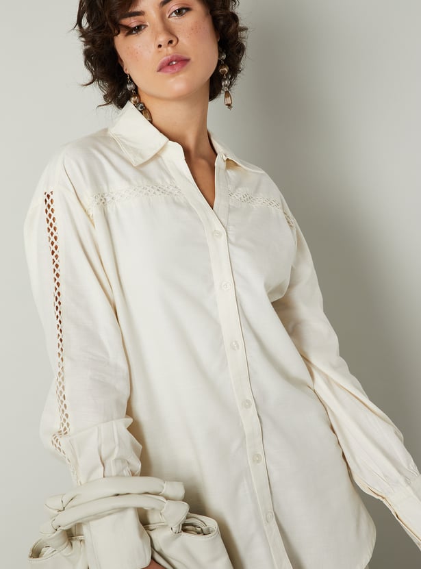 Women Oversized Lace Insert Shirt