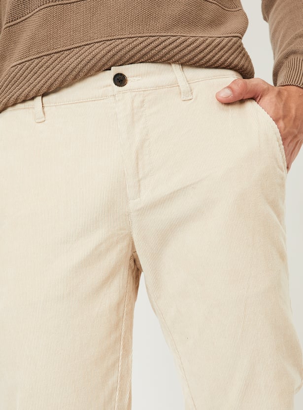 Men Slim Fit Corduroy Flexi Waist Chinos