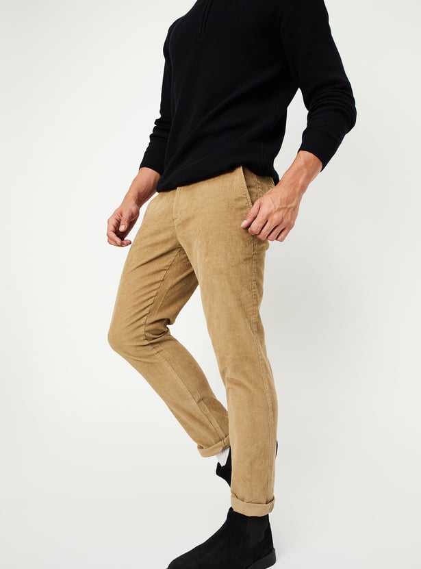 Men Slim Fit Corduroy Flexi Waist Chinos