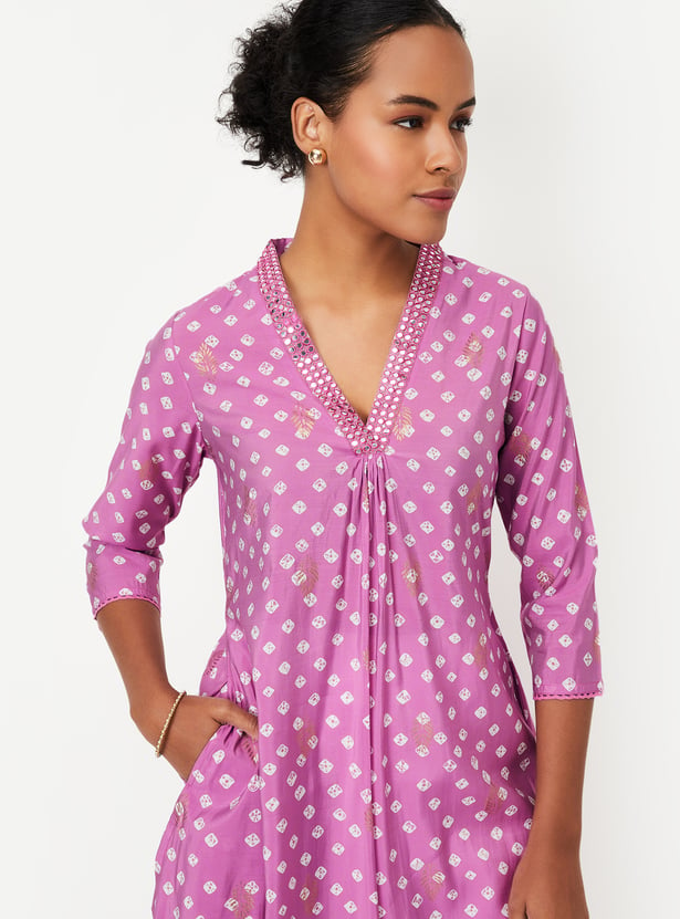 Women Bandhani Printed A-Line Kurta