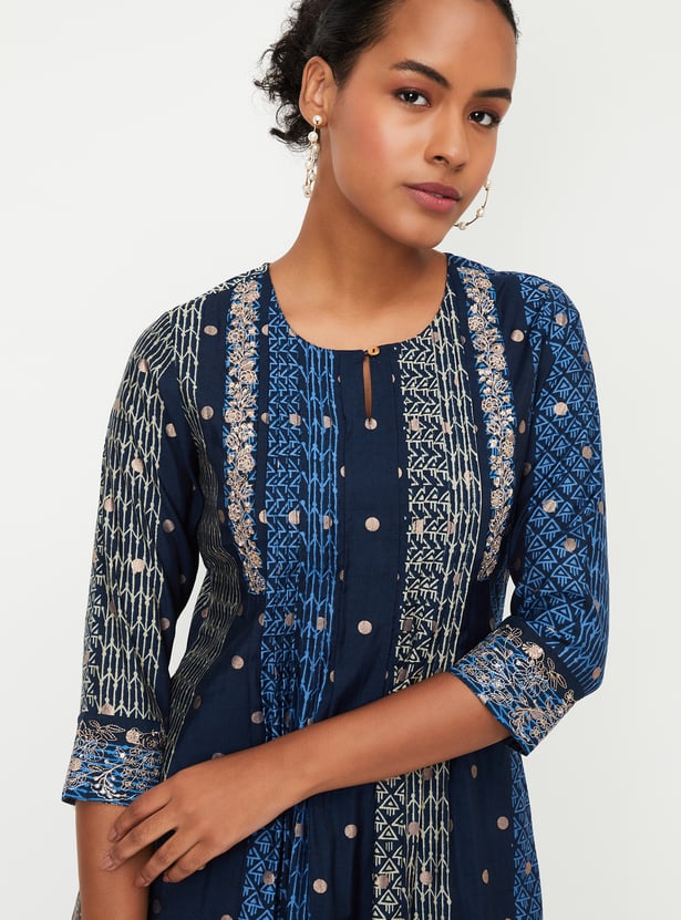 Women's Blue Graphic A-Line Kurta main image 1