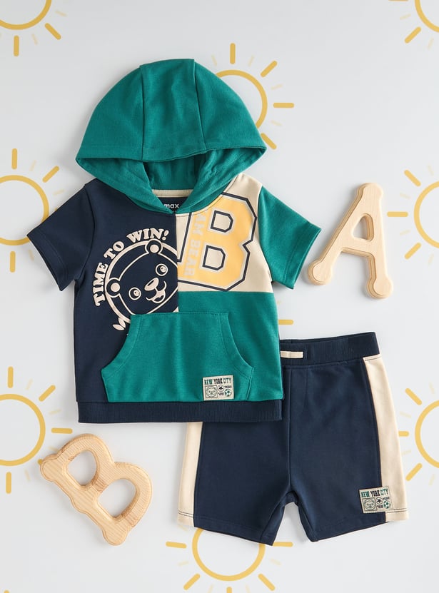 Boys Printed Hooded Shorts Set