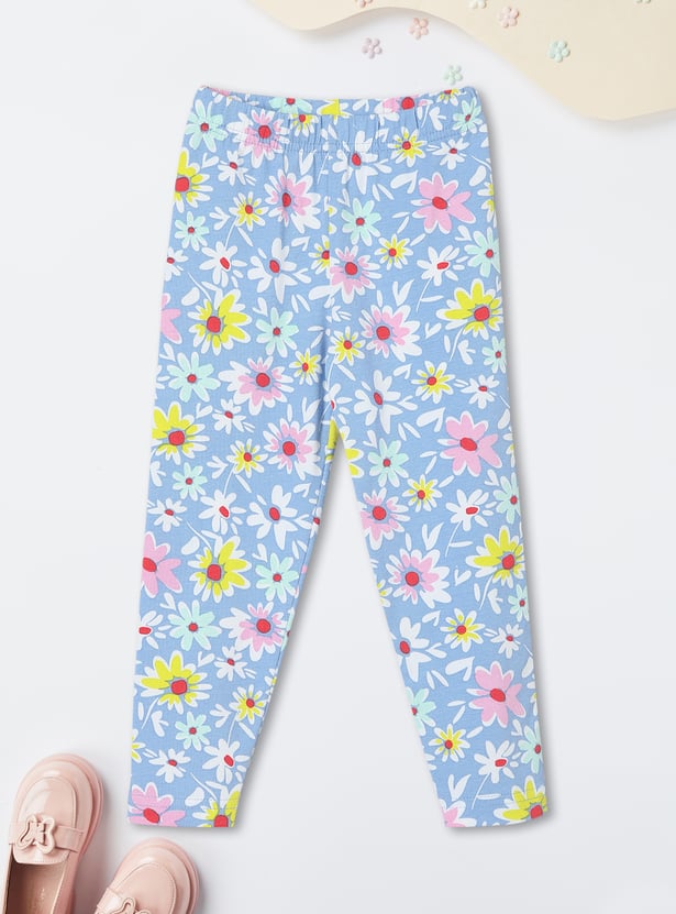 Girls Floral Printed Full-Length Leggings