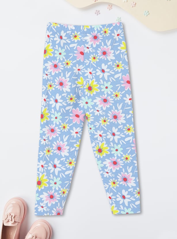 Girls Floral Printed Full-Length Leggings