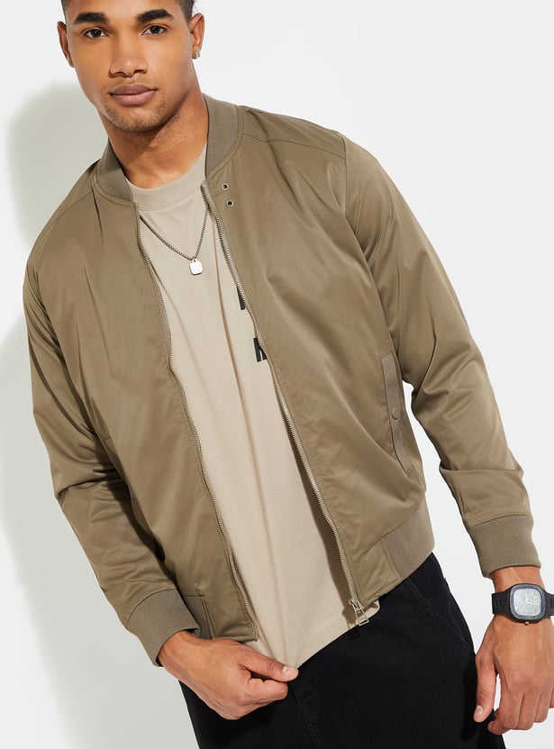 URB_N Men Solid Bomber Jacket