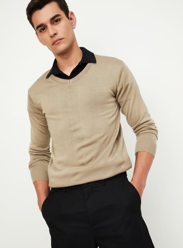 Men Solid V-Neck Sweater