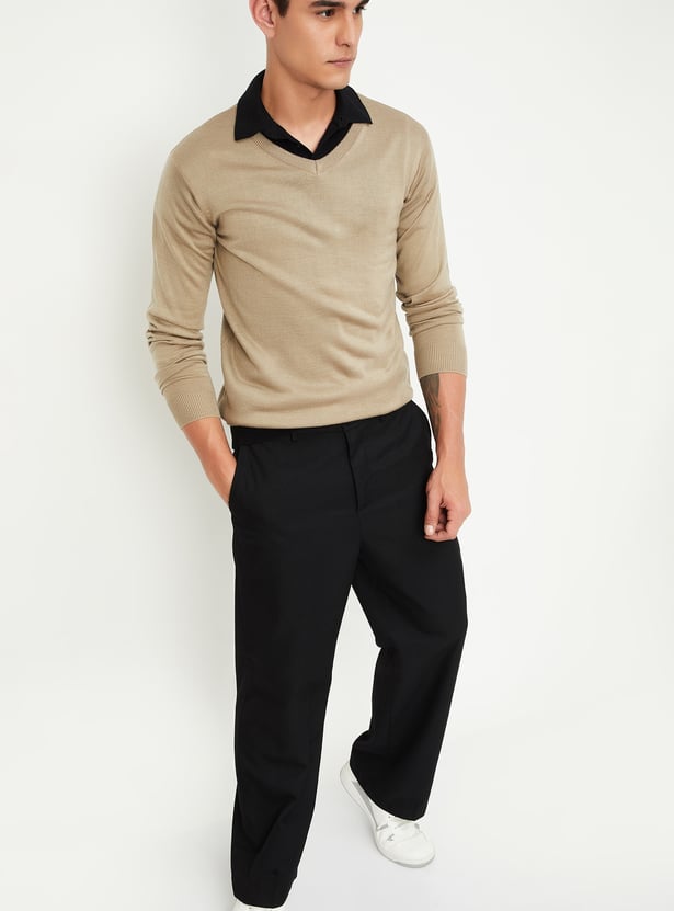 Men Solid V-Neck Sweater