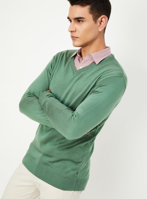 Men Solid V-Neck Sweater