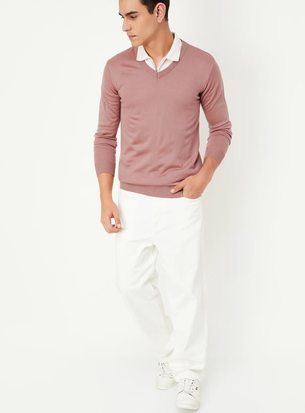 Men Solid V-Neck Sweater